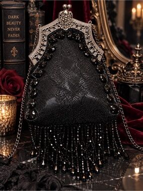 Unholy Forgotten Lore Gothic Crossbody Bag Beaded Fringe NWT